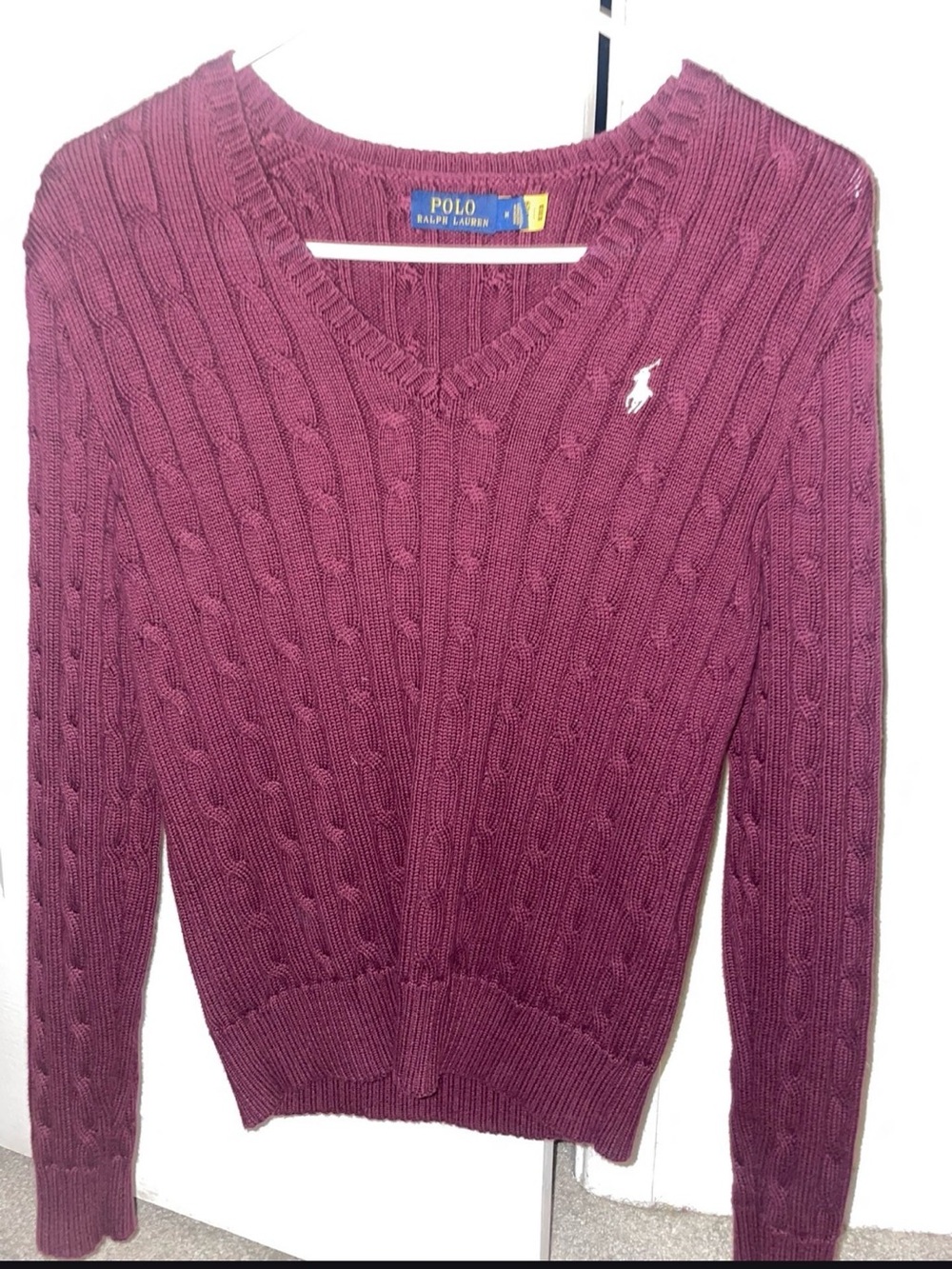 Polo by Ralph Lauren Women's Cable V-Neck Sweater - Burgundy